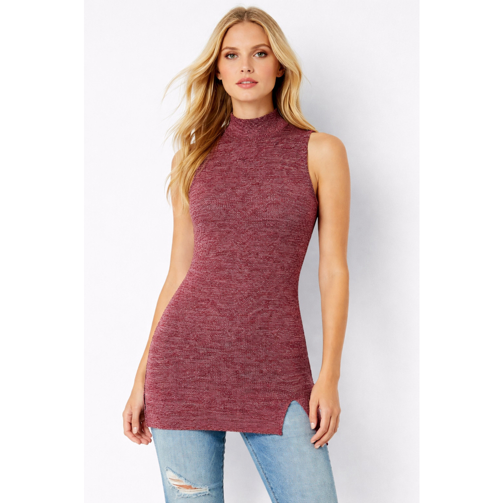 Dynamite Women's Red Damask Marl Mock Neck Sleeveless Tunic🛍Bundle sale🛍